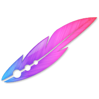 Image of a stylized blue pink feather.