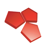 Three red pentagons meeting in the middle.